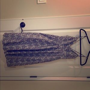 Navy blue floral midi spaghetti strap sun dress